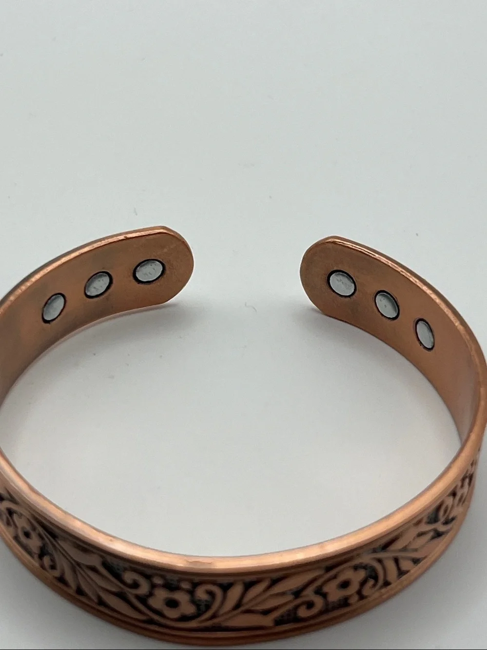 Copper Floral Engraved Magnetic Cuff Bracelet